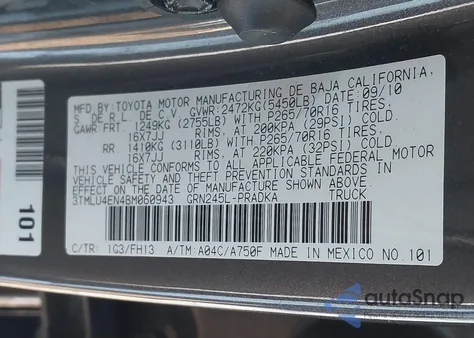 2011 Toyota Tacoma Base V6 z USA, uszkodzony, nr VIN 3TMLU4EN4BM060943